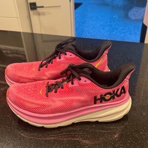 Hoka Hot Pink and Black Running Shoes